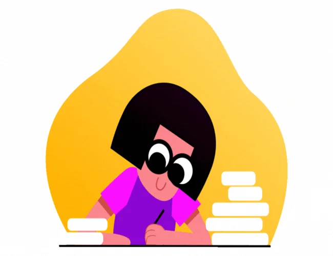 graphic image of girl studying with books in the background